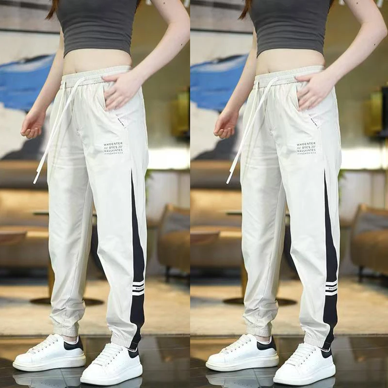 

Мужские летние тонкие свободные спортивные брюки с манжетами Qui Dry Nine, прямые повседневные длинные брюки, рабочая одежда, дышащая, моющаяся