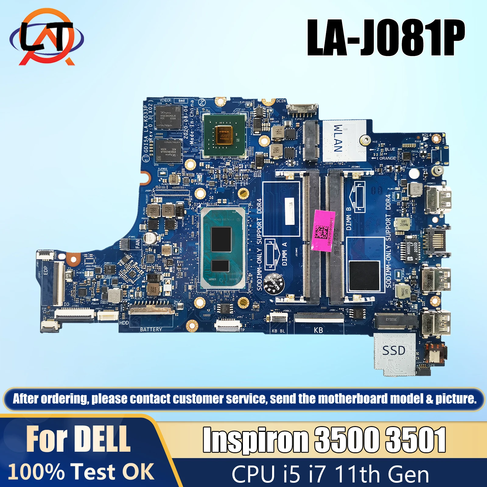 

LA-K033P Mainboard For Dell Inspiron 15 3501 Vostro 3400 3500 Laptop Motherboard With CPU i5 i7 11th Gen MX330 GPU DDR4