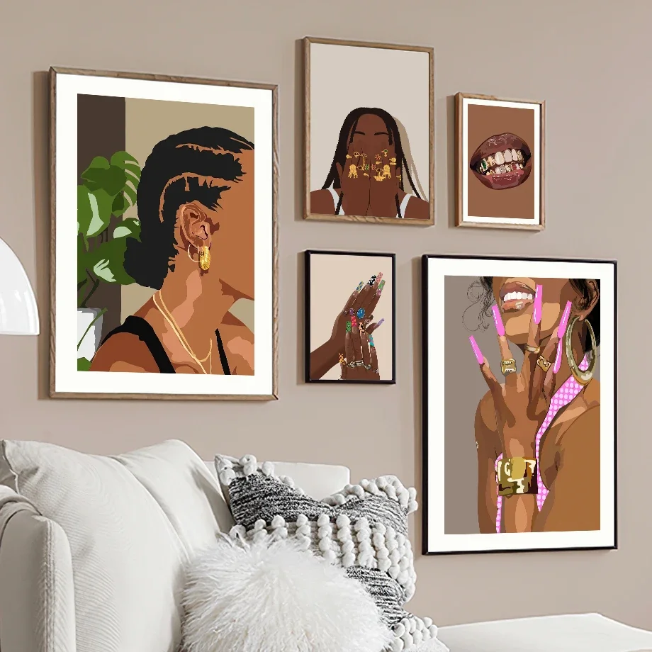 Black Fashion Girl Hairdressing Nail Art Salon Living Room Decor Poster Print Wall Art Canvas Painting Home Wall Pictures