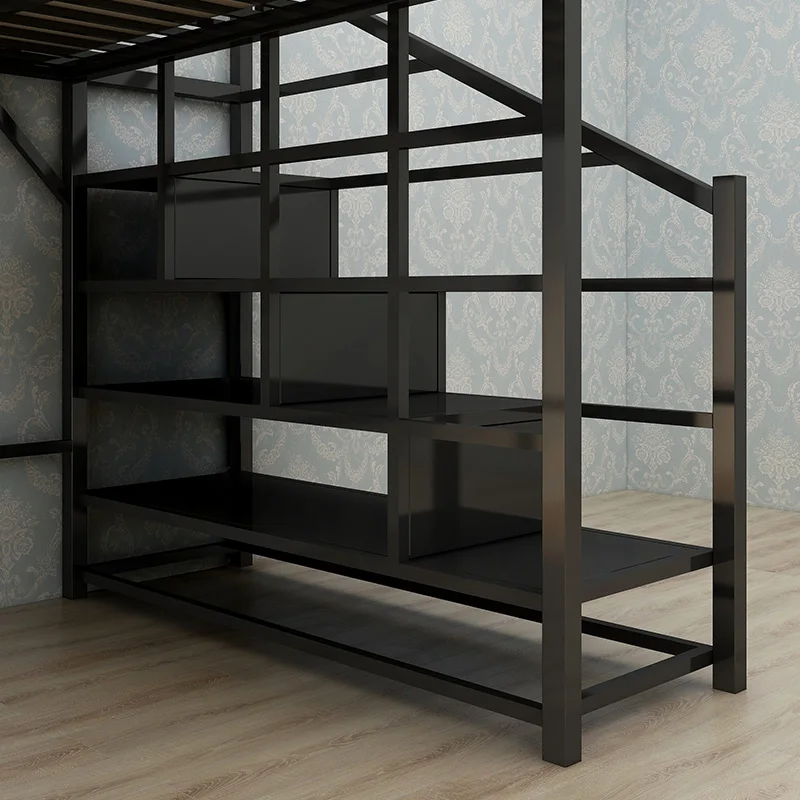 Wrought iron elevated bed sheet upper layer adult children bunk bed loft duplex second floor space saving upper and lower bunk i