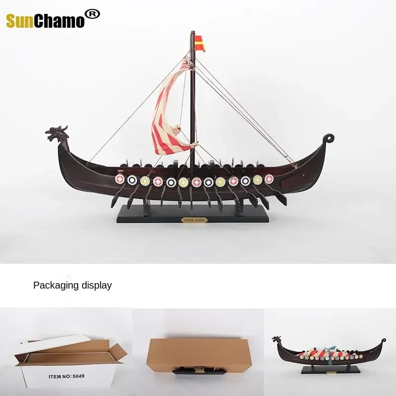 Sunchamo Antique Dragon Boat Sailing Ship Model Home Decor Craft Decoration Nordic Viking Battleship Accessories for Living Room