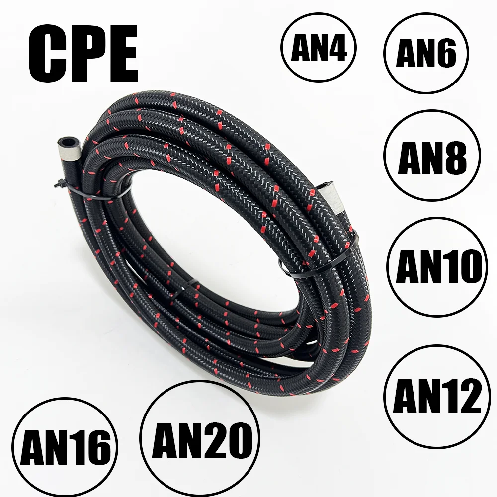 1M Black red Soft Oil Tube 304 Stainless Steel Braided High Temperature Resistant Automotive Parts CPEAN4 AN6 AN8 AN10 AN20 Mode