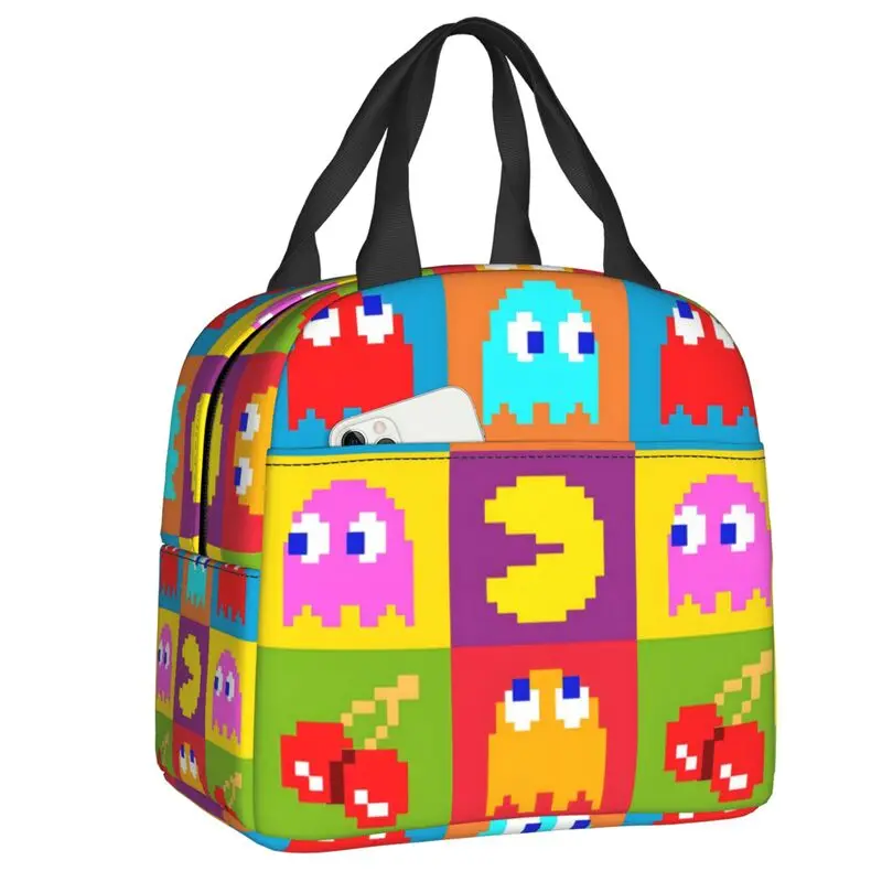 

Custom Game P-Pac-M-Man Thermal Insulated Lunch Bags Women Resuable Lunch Container for Kids School Children Storage Food Box