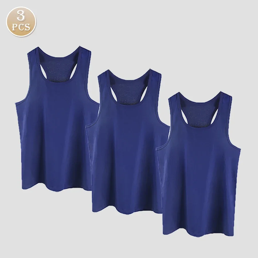

3PCSMen's cotton breathable fitted youth sports base layer hurdle-style loose summer trendy halter tank top