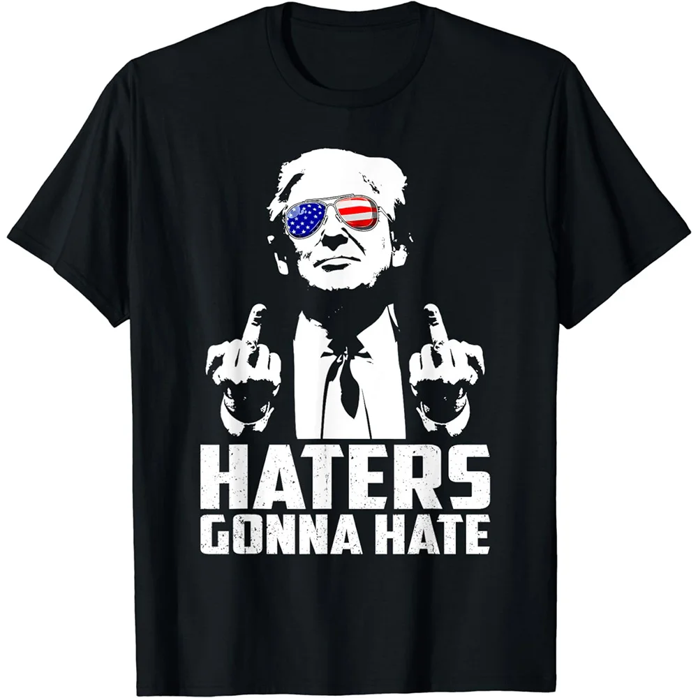 Funny Haters Gonna Hate T-shirt Donald Trump Middle Finger Graphic T Shirts for Mens Clothing Casual Polyester Tee Shirt Women