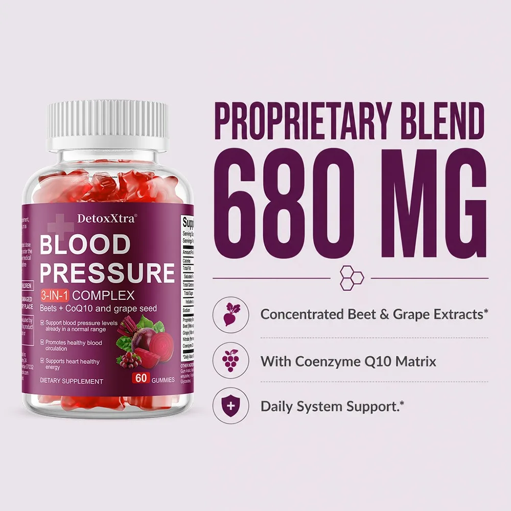 Blood Pressure - Beetroot + Coenzyme Q10 + Grape Seed Extract Promotes Blood Circulation, Maintains Metabolic Health, and Energy