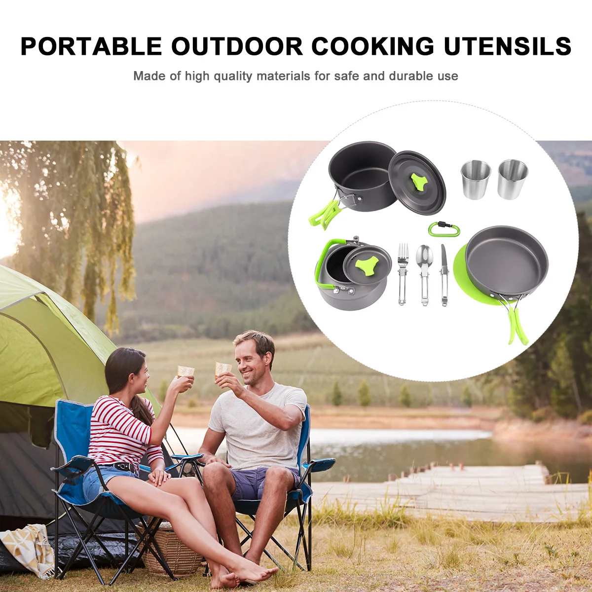 

Portable Camping Pot Set Travel Cookware Tool Hard Alumina Kit Kitchen Accessories