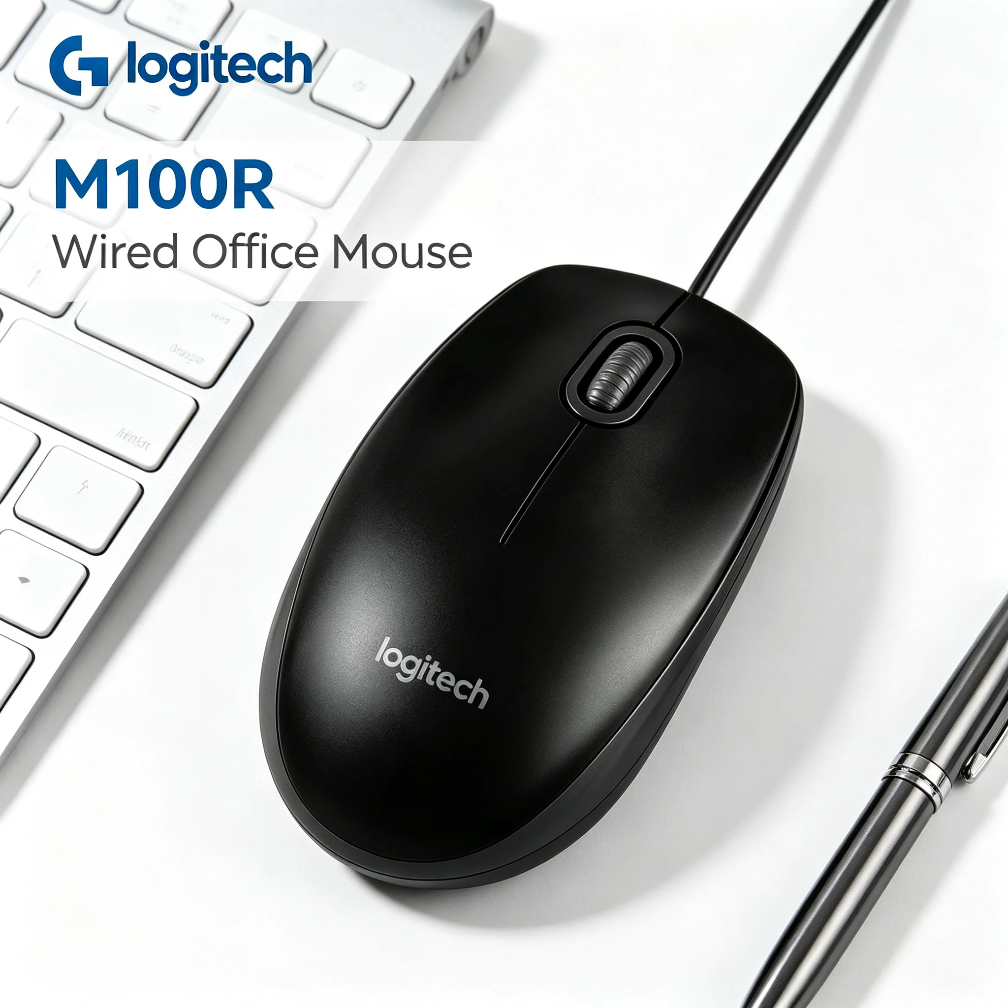 Logitech M100R USB Wired Mouse Compact Ergonomic Optical Mice for Office Desktop