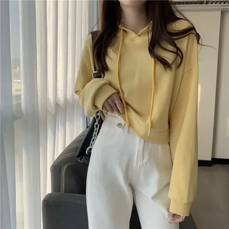 

New Spring And Autumn Women Long Sleeve Fleece Hoodies Tops Casual Ladies Black Grey Beige Y2k Sweatshirts Harajuku 맨투맨