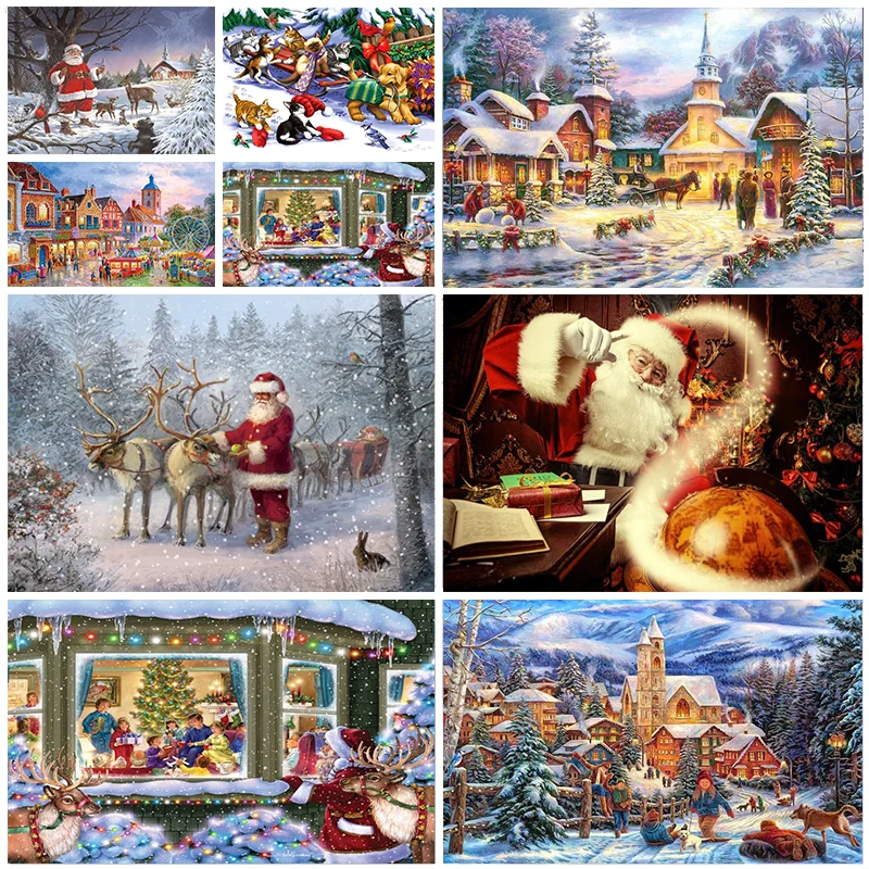 

5D DIY Diamond Painting Christmas Santa Claus Winter Scenery Cross Stitch Kits Diamond Embroidery Mosaic Art Crafts Home Decor