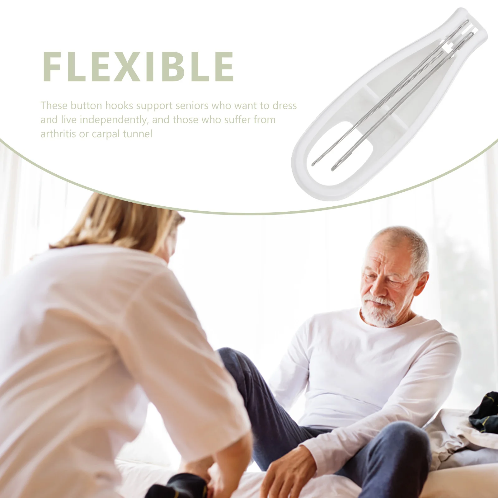 

Pulling Aid Tool Non-Slip Handle Durable Steel Ring for Seniors One-Hand Dressing Aid Button Assist Device
