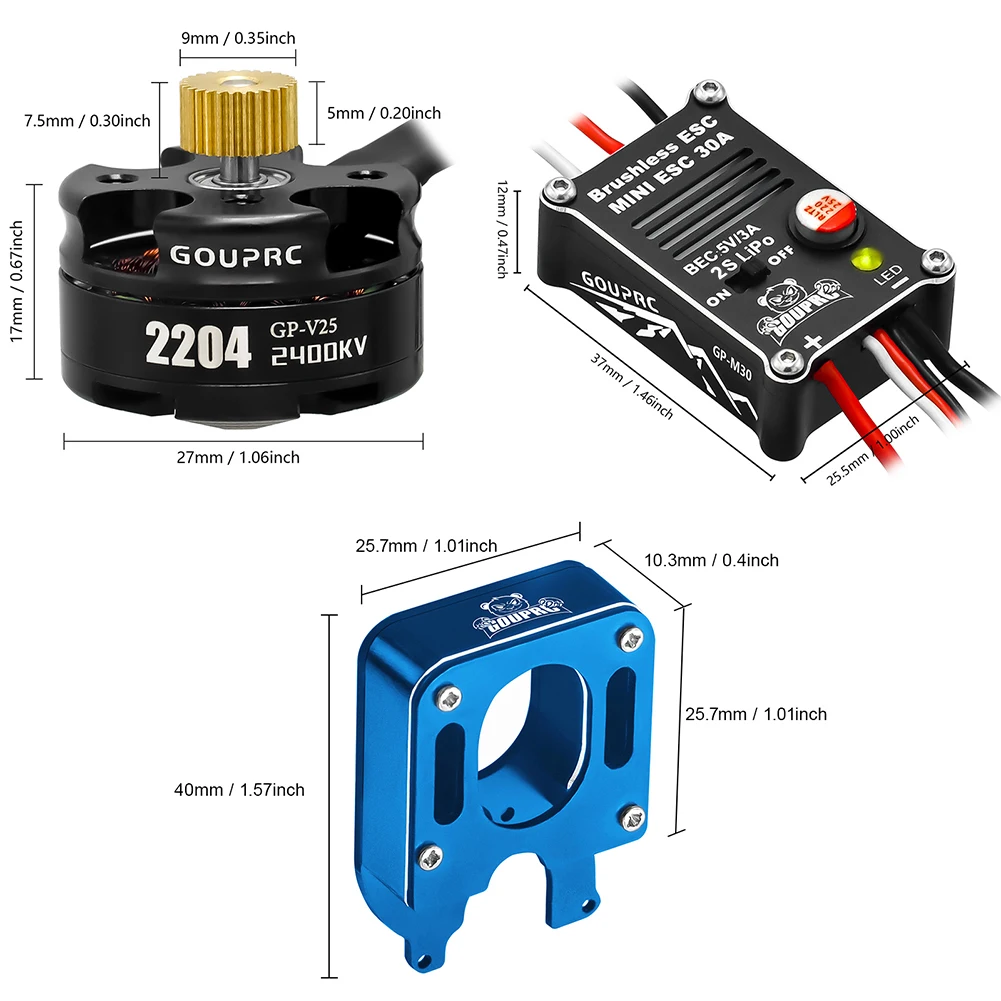 

2204 2400KV Brushless Outrunner Motor W/ Transmission and 30A ESC for 1/24 RC Crawler Axial SCX24 Upgrade