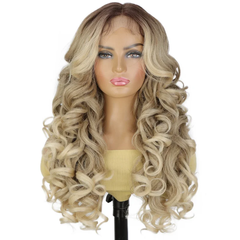 

European and American Style Women's Fluffy Yaki Front Long Curly Hair 13*6 Synthetic Fiber Lace Wig