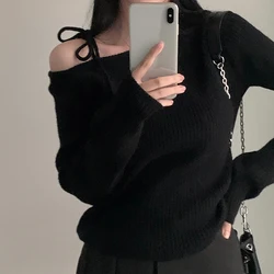 Sweater Women Irregular Skew Collar Long Sleeve Chic Casual Knitted Pullovers New Year's And Christmas Sweaters