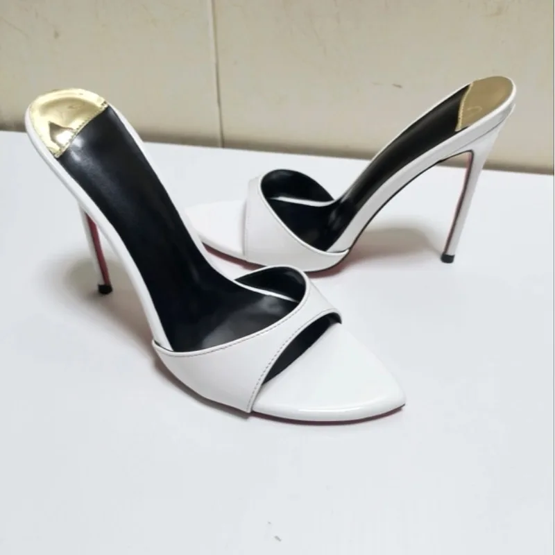 New white pointed toe style slim and sexy high-heeled shoes for women with straight buckle sandals for women