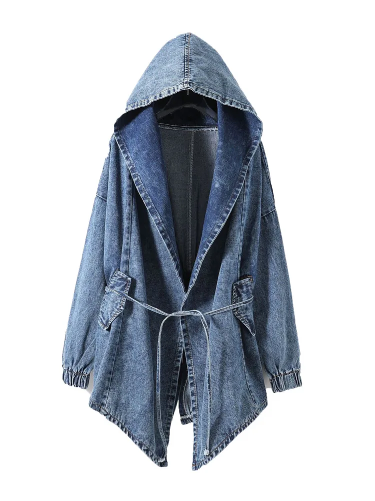 New Girl\'s Denim Jackets Oversized Hoodie Hooded Outerwear Jean Wind Jacket Fashion Design Denim Women Coat