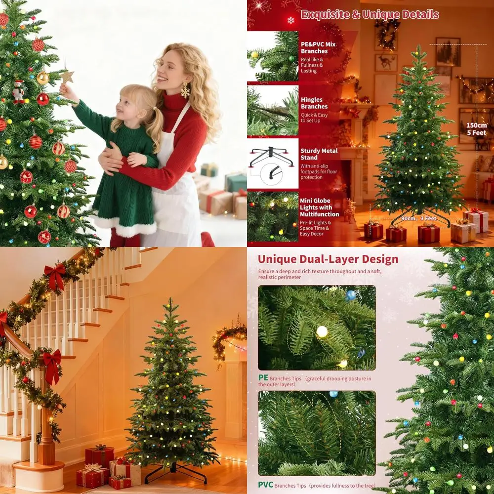 

Многоцветная рождественская елка с подсветкой в виде глобуса, тонкая искусственная елка из полиэтилена и ПВХ длиной 5 футов с металлической подставкой для праздничного декора