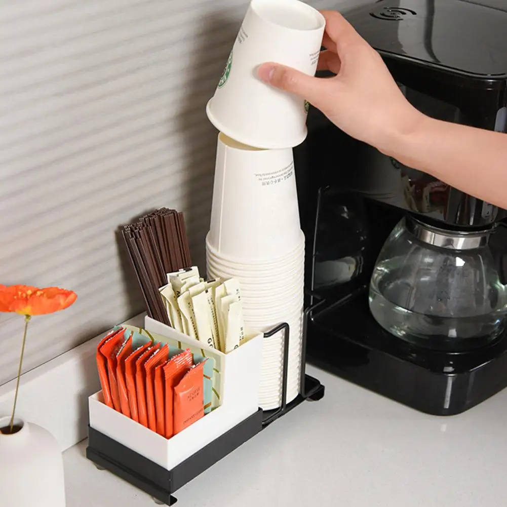 Portavasos con ranuras para pajita, diseño abierto, dispensador de vasos de Metal, almacenamiento de tazas desechables, organizador clásico para café