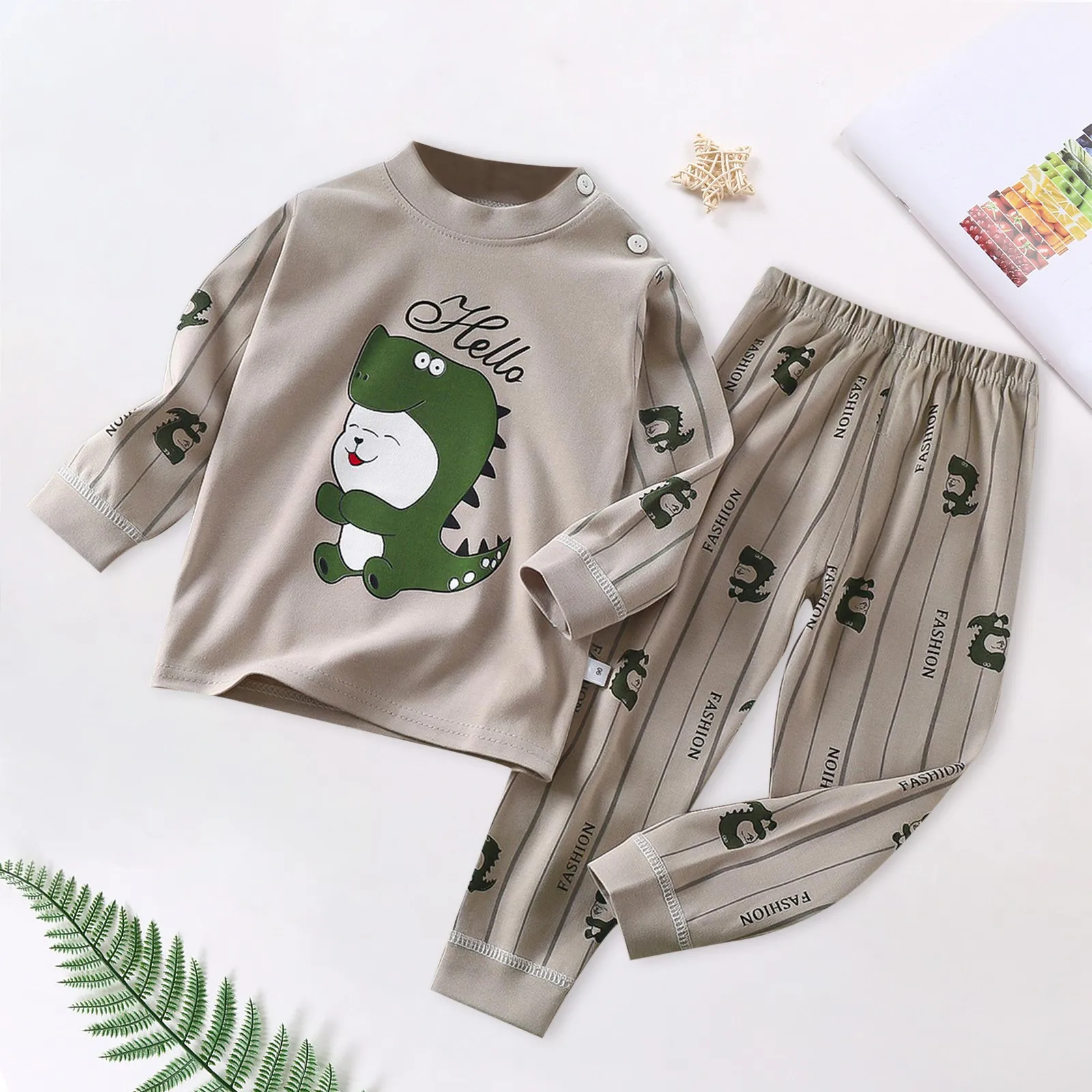 Autumn Children\'s Underwear Cartoon Animal Cute Printing Set Baby Warm Boys And Girls Long Sleeve Pajamas Boys Cotton Pajamas