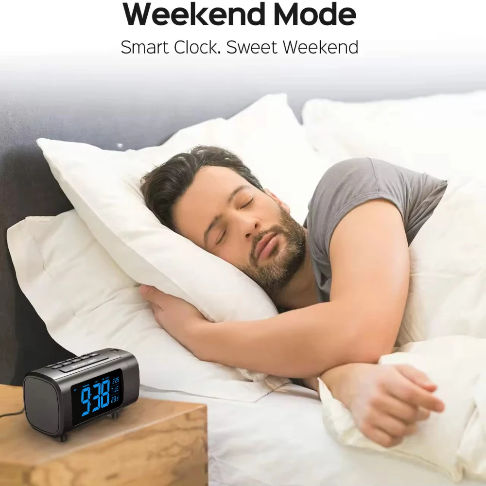 Ceiling Projection Alarm Clock With Temperature Humidity Display Snooze Function 12/24H Format Digital Bedside Projection Clock