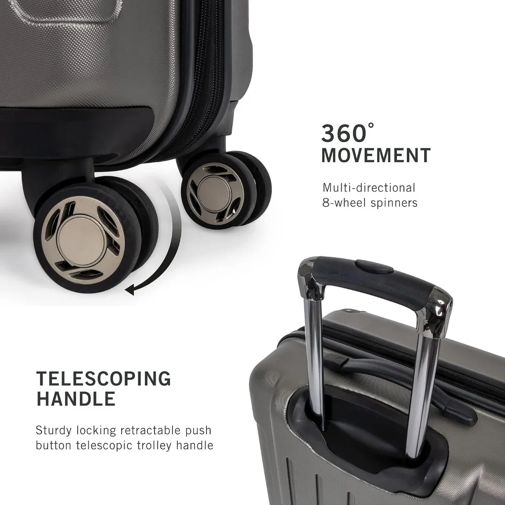 Expandable 8-Wheel Spinner Lightweight Hardside Carry-On Suitcase, Silver, 20-Inch - Perfect for Frequent Travelers