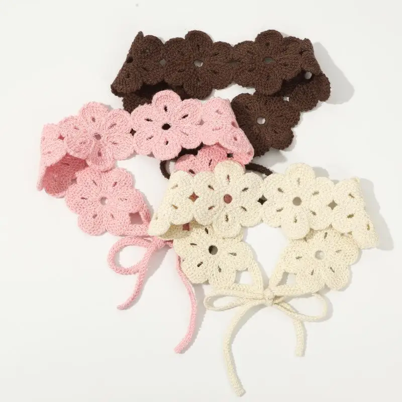 Elegantes französisches Strick-Stirnband im Retro-Landhausstil, gehäkeltes Blumen-Haarband, böhmischer pastoraler Haarschleier für Frauen und Kinder – Detail 6