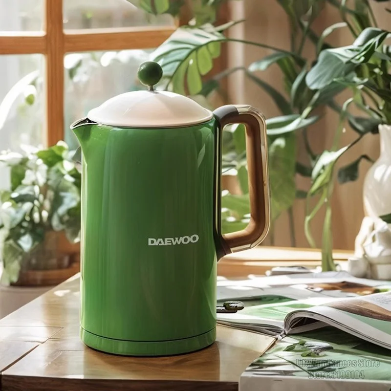 Daewoo красивый электрический чайник ретро умный водонагреватель для домашнего офиса отеля кухня чай кофе 304 вкладыш из нержавеющей стали Daewoo красивый электрический чайник ретро умный водонагреватель для домашнего офиса отеля кухня чай кофе 304 вкладыш из нержавеющей стали