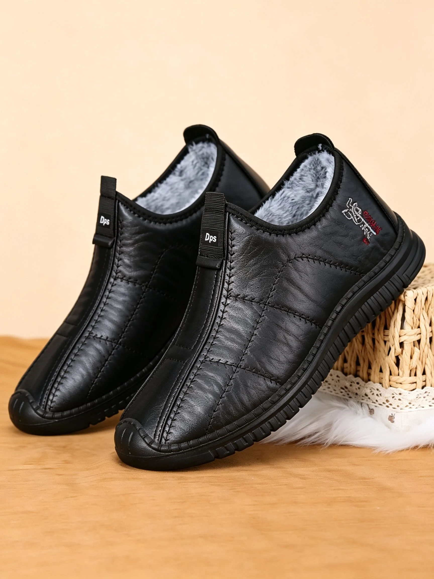Dicke, rutschfeste, warme Schneestiefel für Herren, mit Plüschfutter, knöchelhohe Stiefel, geeignet als bequeme Freizeitbekleidung für den Winter. – Detail 1