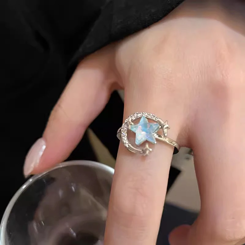 Light Luxury Moon Stars Zircon Opening Adjustable Ring For Women Girls Fashion Finger Ring Charm Jewelry Party Jewelry Gift image 3