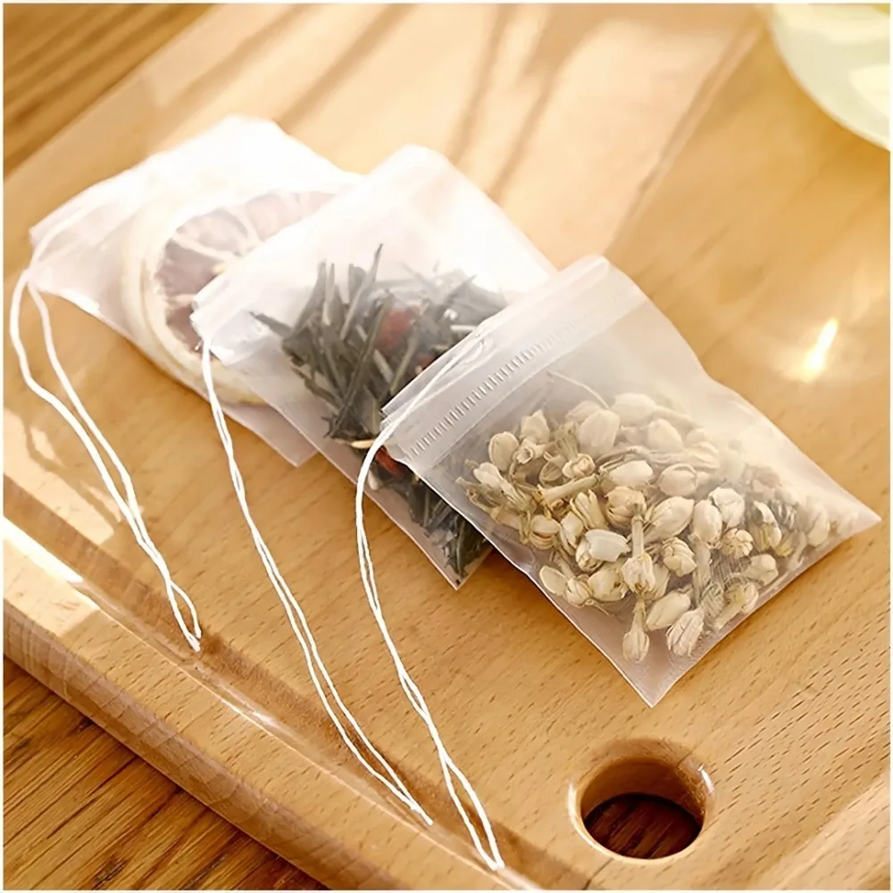 50pcs Food Grade Disposable Tea Bag Transparent Drawstring Flower Tea Filter Bag Storage Seasoning Steaming Filter Mesh Bag
