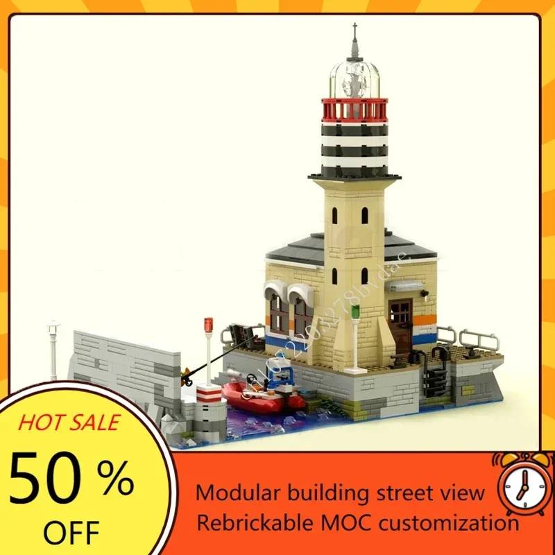 1230 pçs estação de farol modular moc blocos de construção personalizados vista rua arquitetura quebra-cabeça diy brinquedo educativo presente criativo
