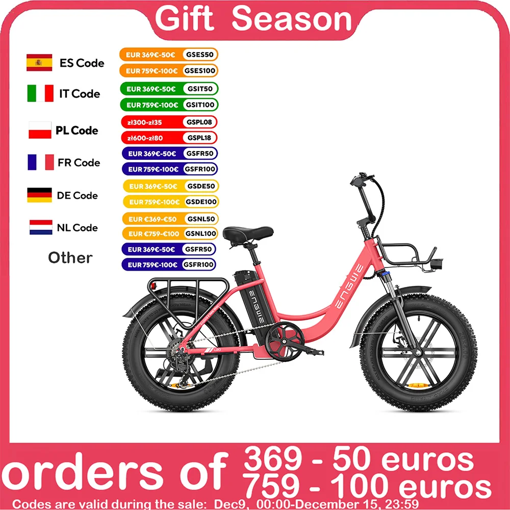 ENGWE L20 Electric Bicycle 250W Powerful Motor 48V13Ah Lithium Battery Women's E Bike 20 Inch Fat Tire City Electric Bike