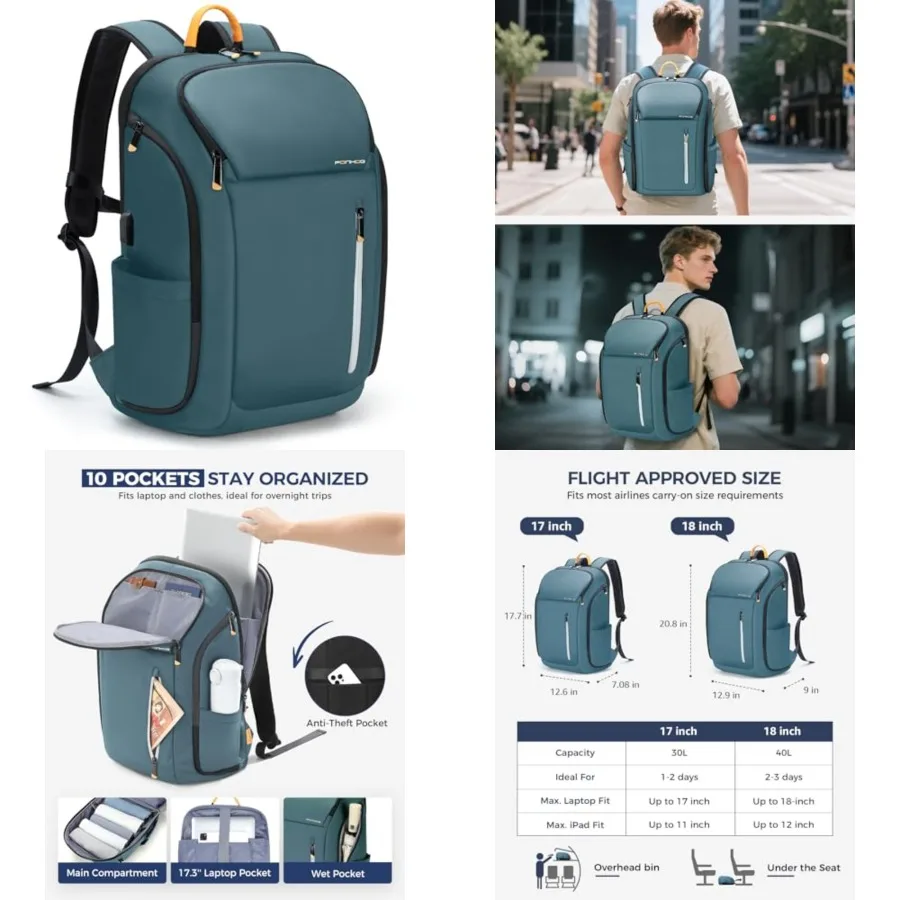 

Laptop Backpack for Men, Busess Travel Anti-Theft Backpack with USB Chargg Port, Water Resistant Computer Bag Carry On Flight A