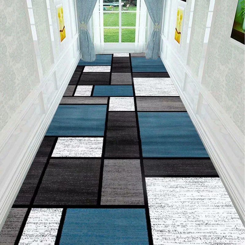 Geometric Corridor Carpets Hallway Rug Blue Modern Home Living Room Area Rug Passage Bedroom Kitchen Carpet Anti-slip Door Mat