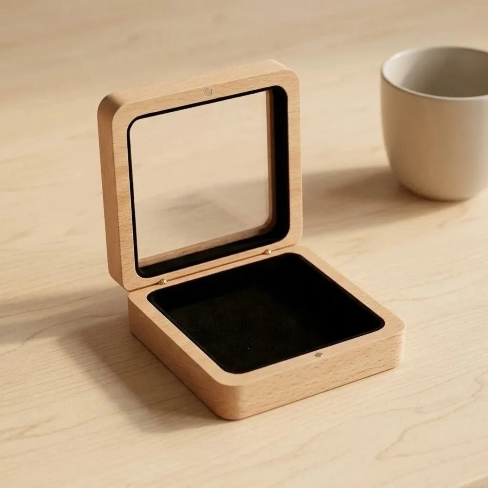 Luxury Wooden Bracelet Holder Square Packaging Transparent Lid Jewelry Box Storage Anti-collision Hand Chain Display Case Couple