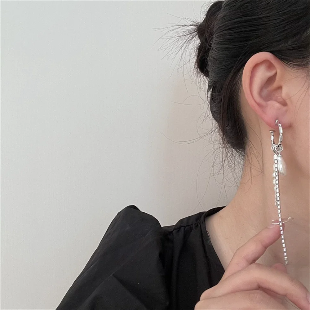 925 Silver Round Bar Tassel Long Earrings For Women Temperament Sexy Pearl Earrings Fashion Korean Ins Jewelry Gift 2023