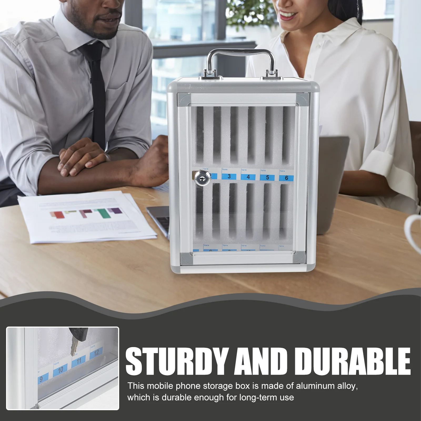 

Cell Phone Storage Locker Box High-Grade Sturdy Phone Organizer with Handle for Office School Restaurant Use Office Supplies