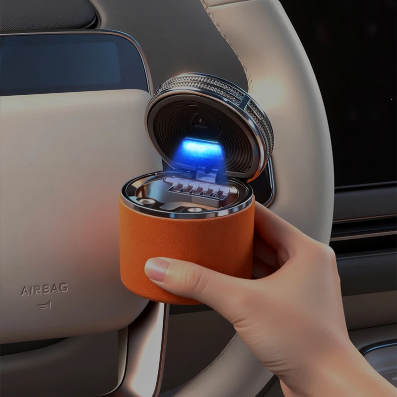 

1Pc LED Ashtray for Car, Odor Proof with Cover, Auto Interior Decor, Universal Smoking Gadget, Night Light Cigarette Holder