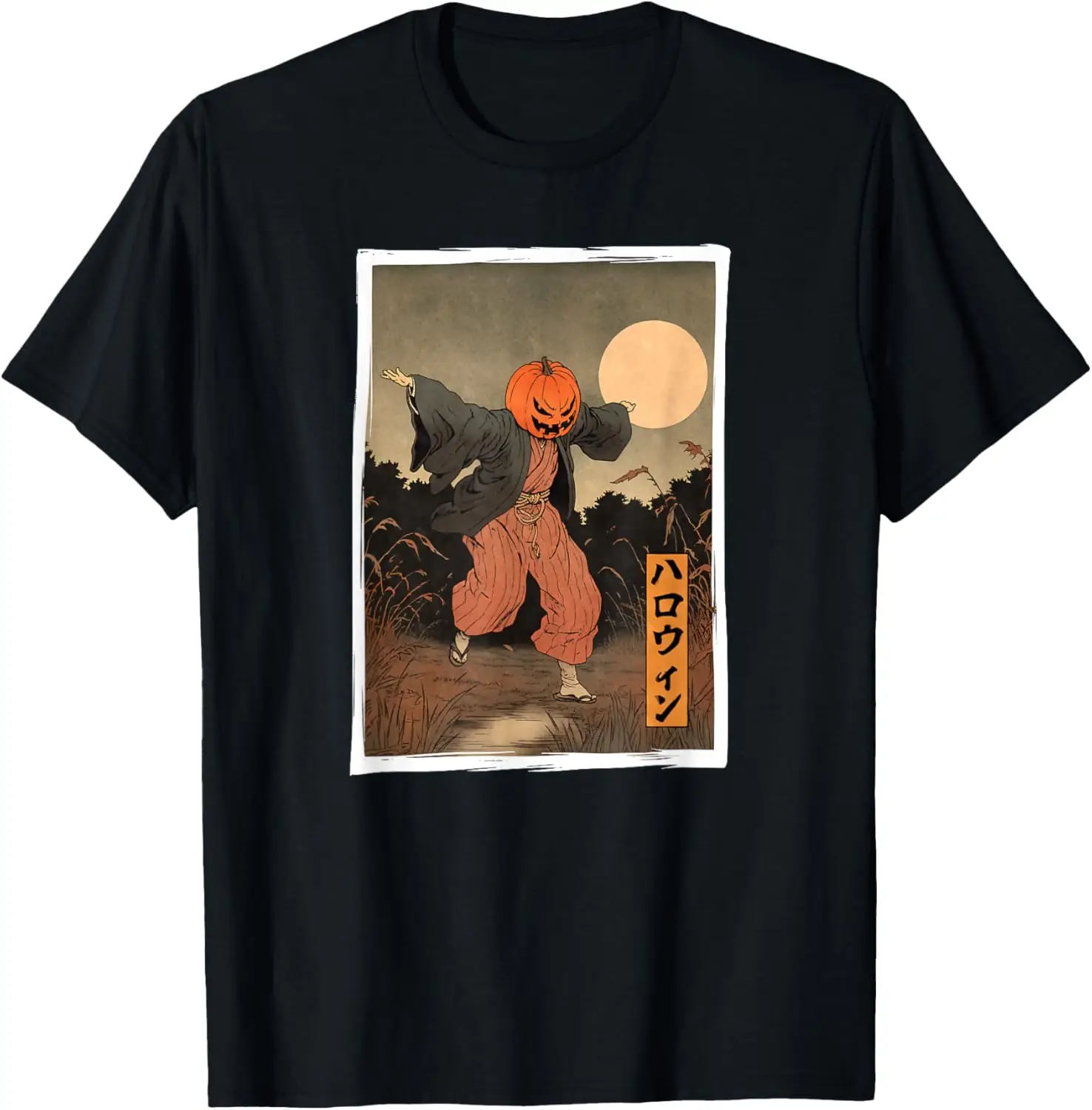 Halloween Dancing Pumpkin Man Japanese Ukiyo-e Woodblock Art T-Shirt