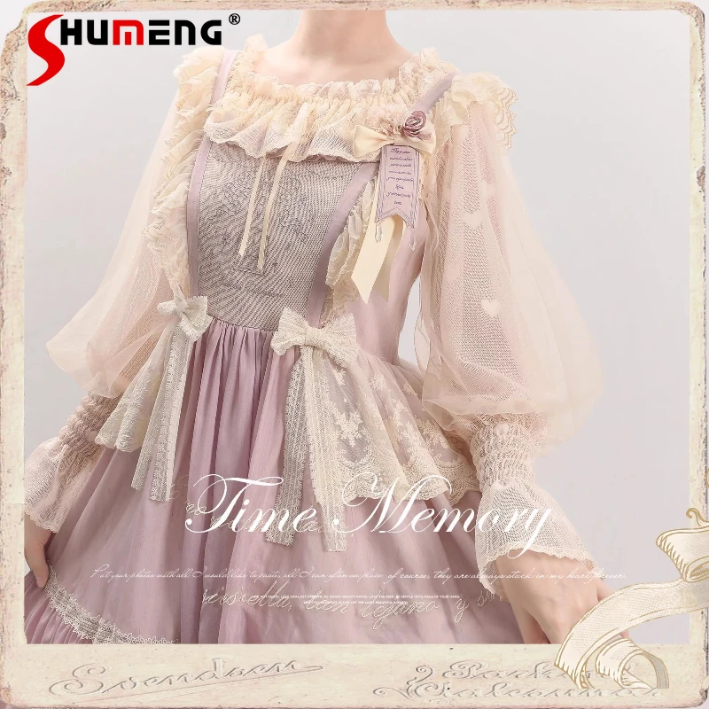 

French Elegant Court Style Retro Long Sleeve Shirts Spring and Autumn Women's Slim Fit Thin Inner Blouses Female Lolita Tops