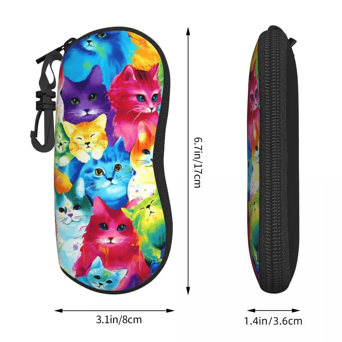 Bright Cats Glasses Case Cover Colorful Animal Key Chain Sunglasses Pouch Unisex Eyeglass Protector Fashion Eyewear Accessory