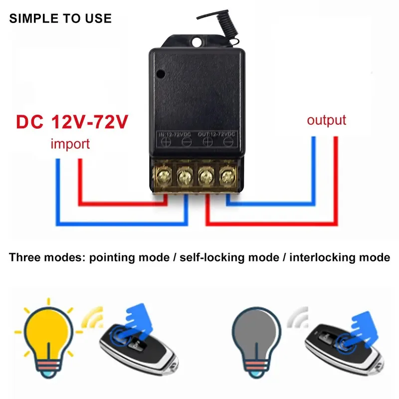 433Mhz Wireless Remote Control Switch 30A High Power DC 12V 24V 48V 72V RF Relay Receiver For Motors Water Pumps Lights