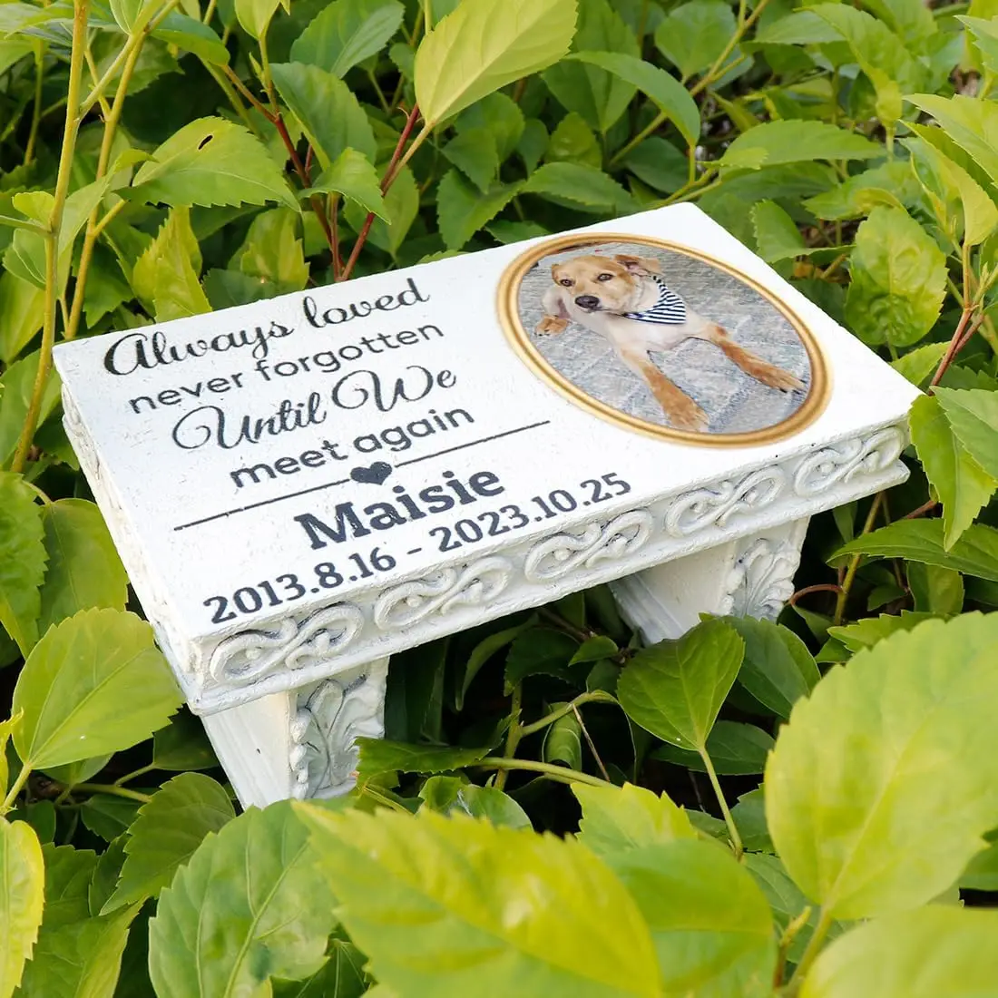 Personalized Memorial Bench for Pet Human, Custom Pet Memorial Stone with Colorful Photo, Pet Grave Marker Dog Cat Headstone (D)