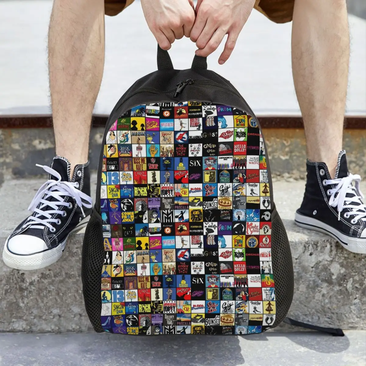 Loghi del teatro musicale Broadway Zaino per studenti disegnato a mano Borsa da scuola Zaino da viaggio per escursionismo Borse a tracolla per libri alla moda