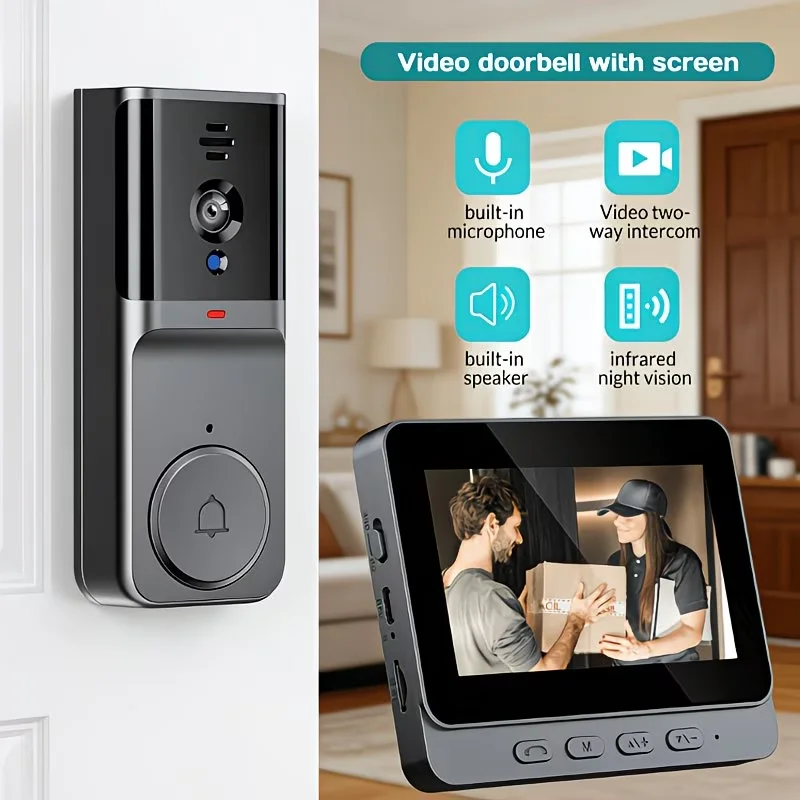 Smart doorbell, 4.3-inch high-definition display, panoramic view, safeguarding home security, voice and video intercom
