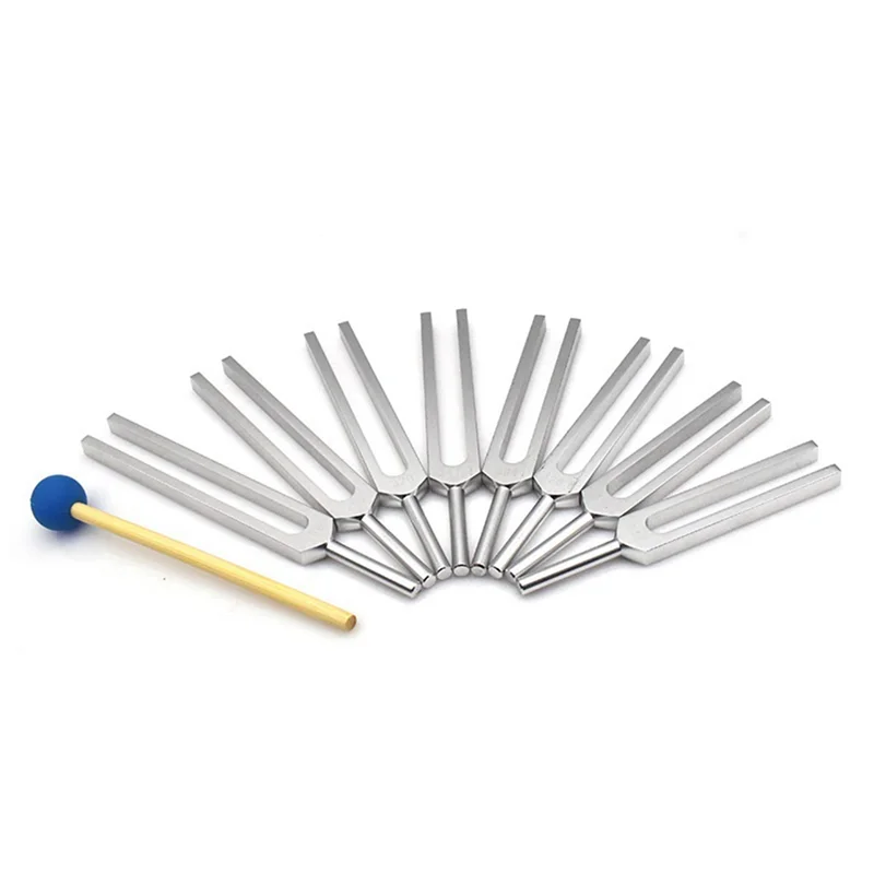 8Pcs 256-512HZ Tuning Fork Set Health Physics Vibration Diagnostic + Mallet Vibration Therapy Tools for Healing Chakra.