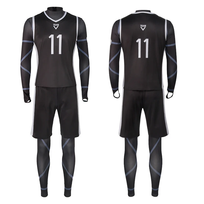 Anime Blue Lock Stationary i Seishiro Cosplay Costume pour hommes et femmes, maillot noir, combinaison, perruque, maillot de football