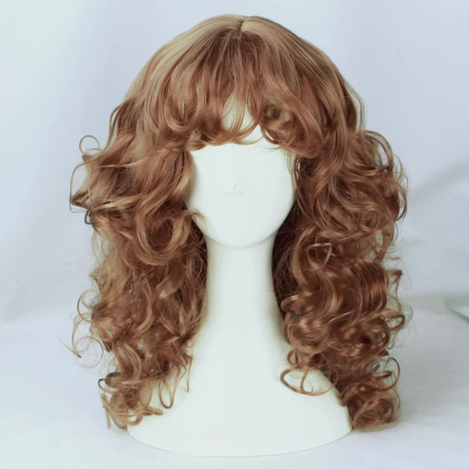 Women Long Brown Synthetic Curly Wig with Bangs Cosplay Party Daily Full Head Wigs  Factory Direct Wholesale, Affordable Bulk Price  Cost-effective Bulk Price