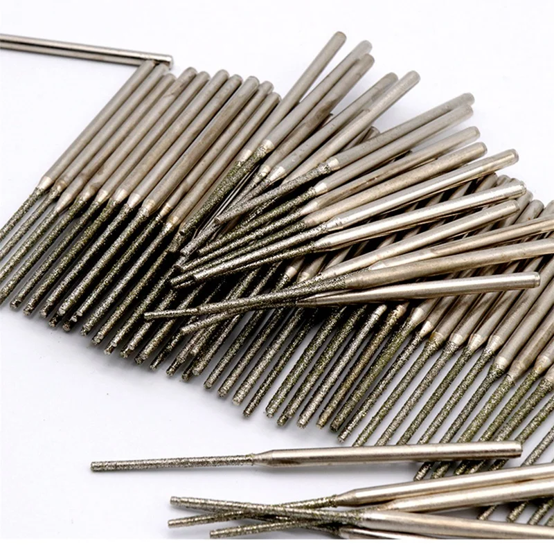 A50I 100Pcs Ultra-Long Diamond Drilling Bits Emery Diamond Abrasive Bits Peeling Needle A Type Teeth Grinding Burr