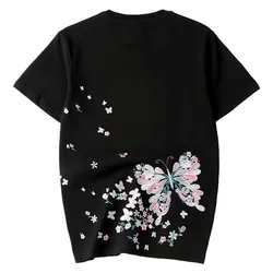 Fashion Embroidery T Shirt Men Women Butterfly Harajuku T Shirt Cotton Short Sleeve Loose Couple Streetwear Unisex Summer Tops